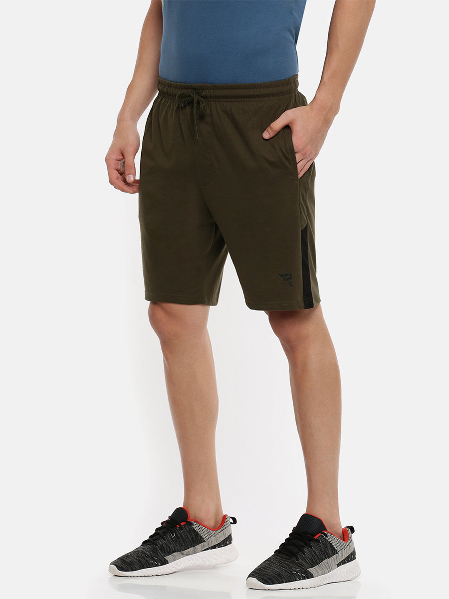 Super Combed Cotton Smart Fit One Side Zipper Shorts Olive Green-Side view
