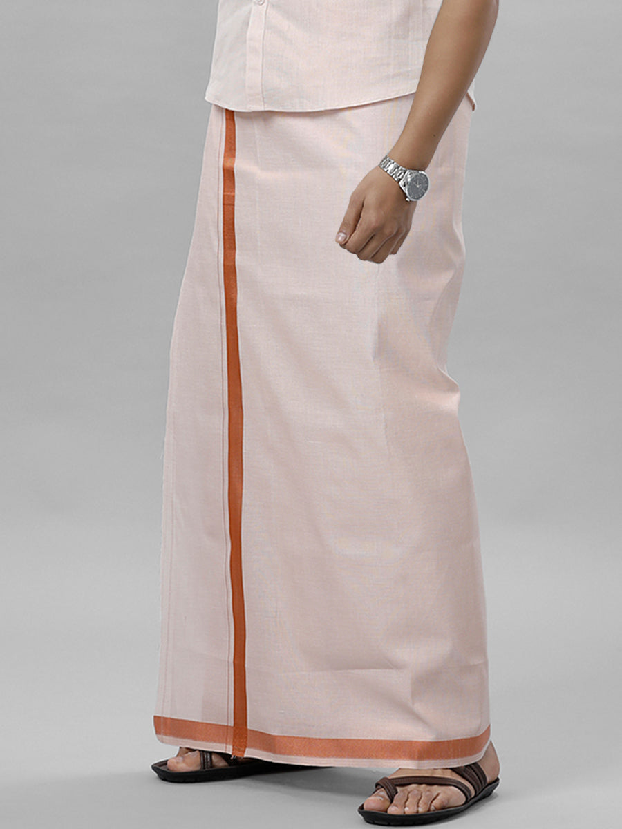 Mens Single Copper Tissue Dhoti with Jari 3/4" Extreme Copper-Side view