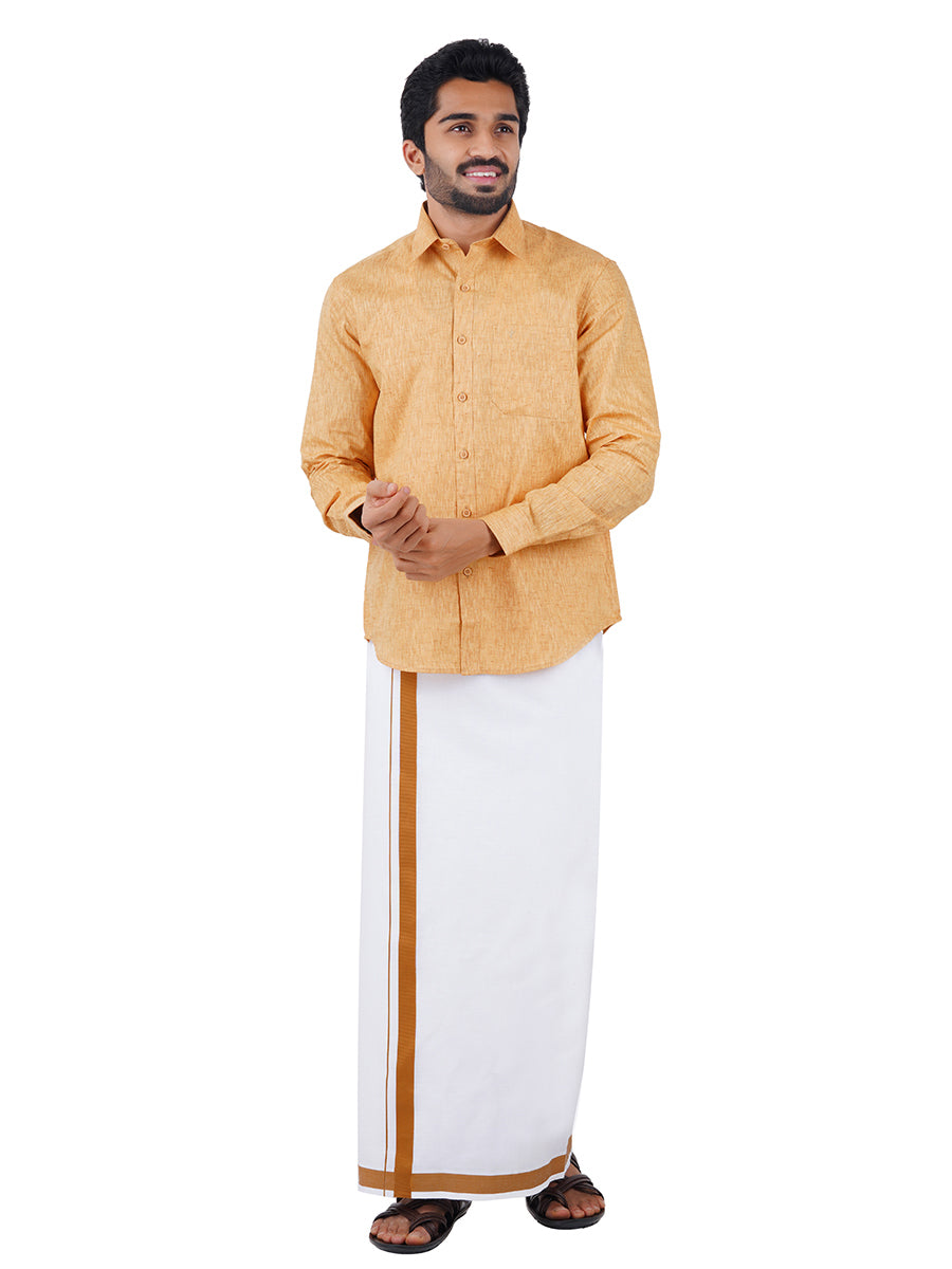 Mens Readymade Adjustable Dhoti with Matching Shirt Full Mustard C1
