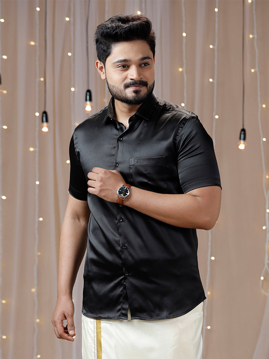 Mens Party Wear Black Half Sleeves Colour Shirt PSS5