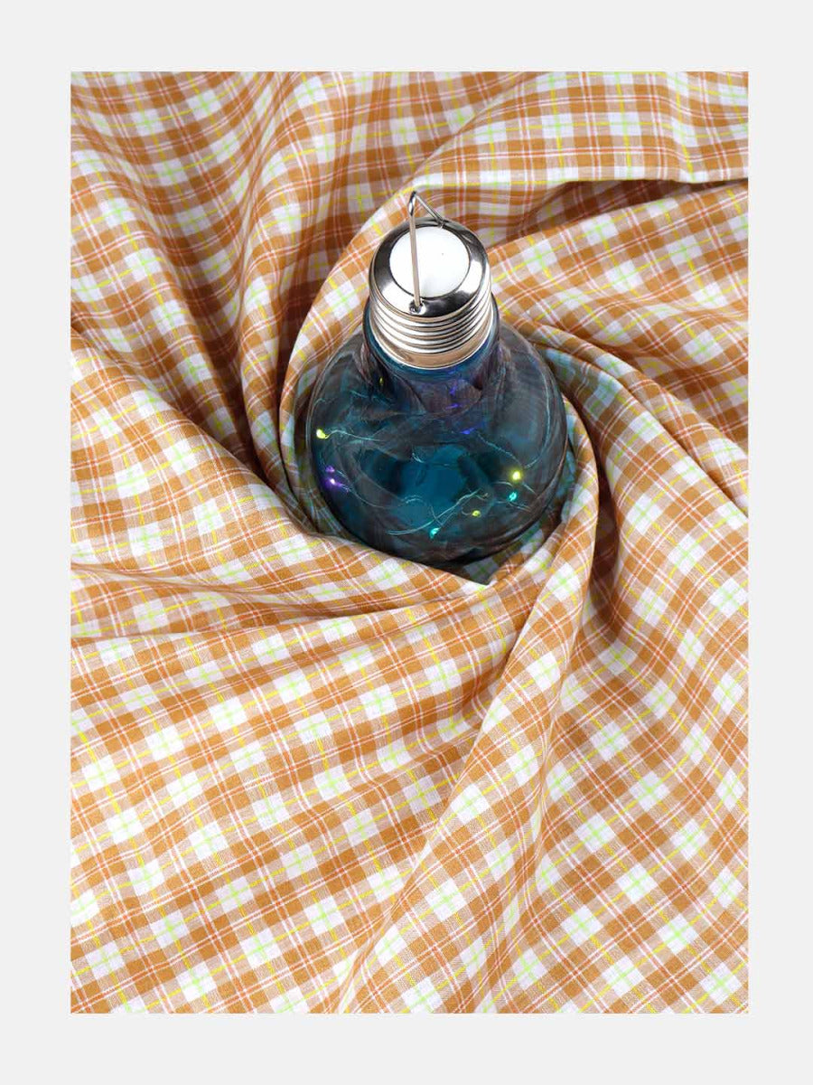 Cotton Colour Check Shirt Fabric Brown Infinity-Close view