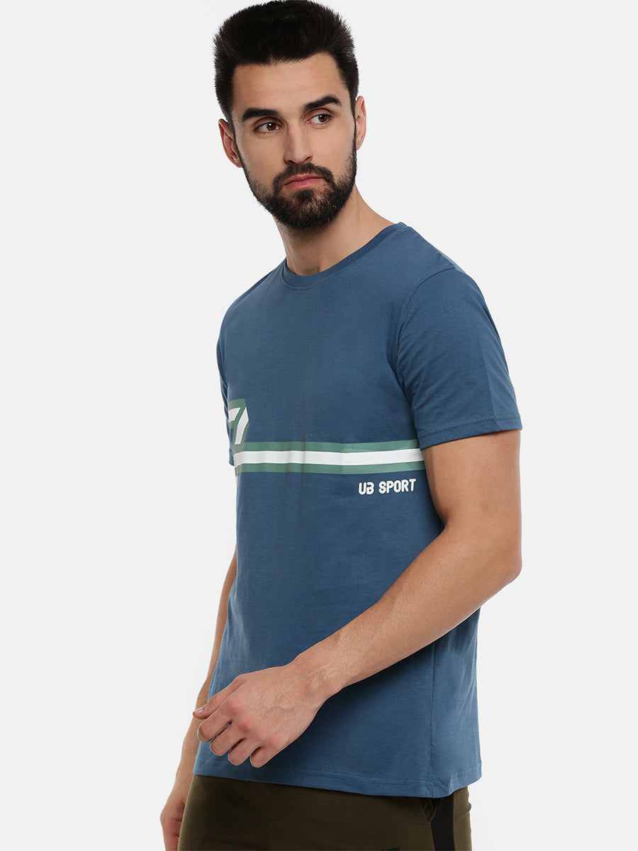 Super Combed Cotton Round Neck Graphic T-Shirt Blue GT10