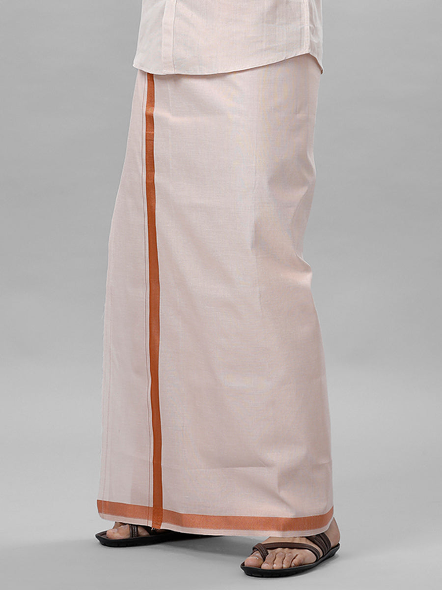 Mens Readymade Tissue Single Dhoti with Jari Border Viceroy Copper-Side alternative view