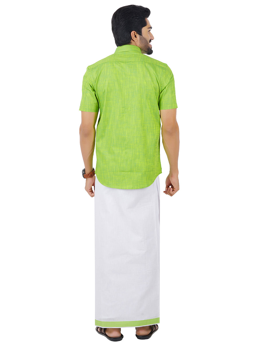 Mens Matching Border Dhoti & Shirt Set Half Green C82-Back view