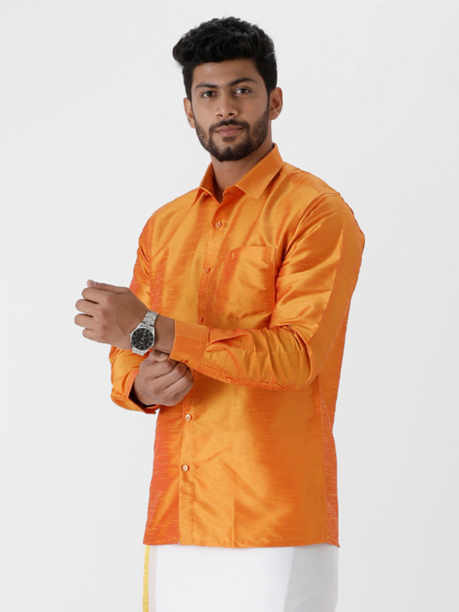 Mens Solid Fancy Full Sleeves Shirt Orange-side view