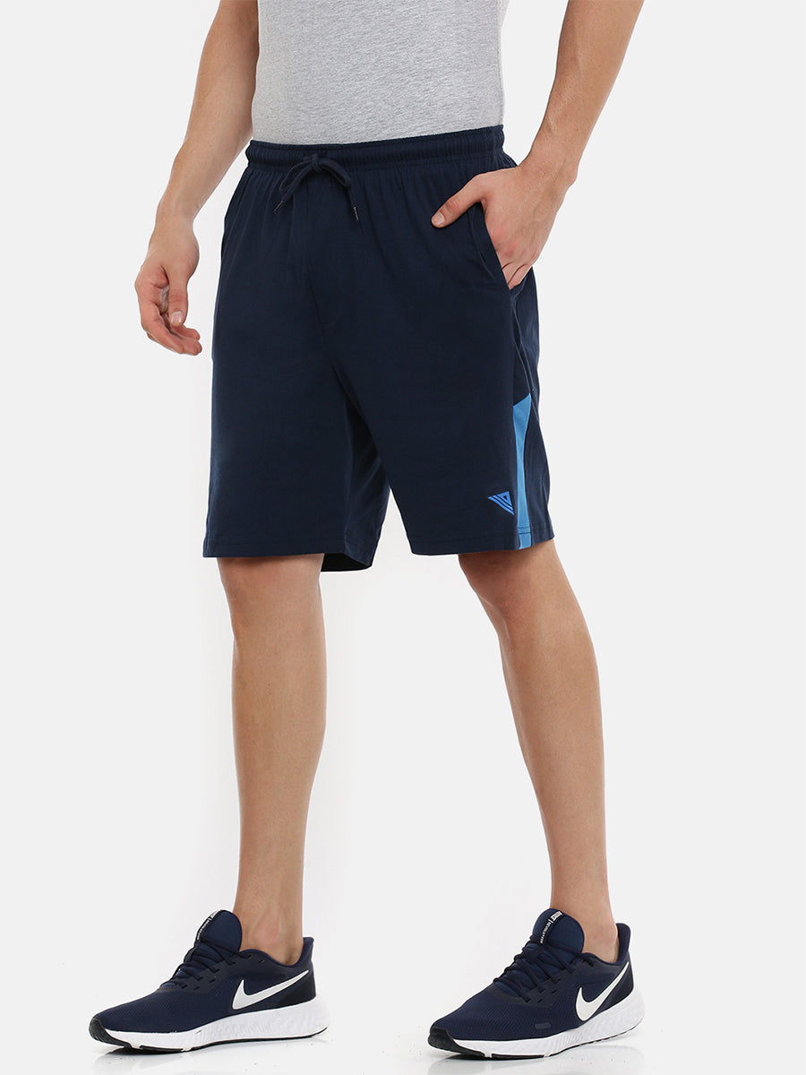 Men's Navy Super Combed Cotton Smart Fit One Side Zipper Shorts-Side view