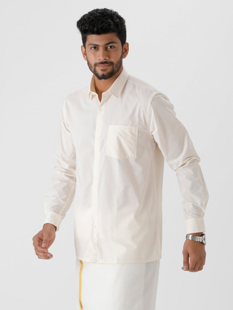 Mens Cotton Cream Shirt Full Sleeves Kalyan Cotton-Sid view