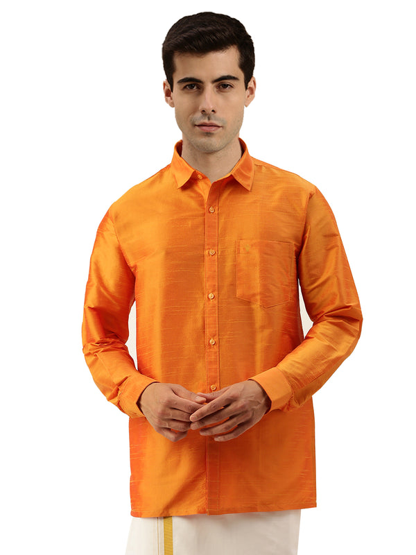 Mens Solid Fancy Full Sleeves Shirt Plus Size Golden Orange