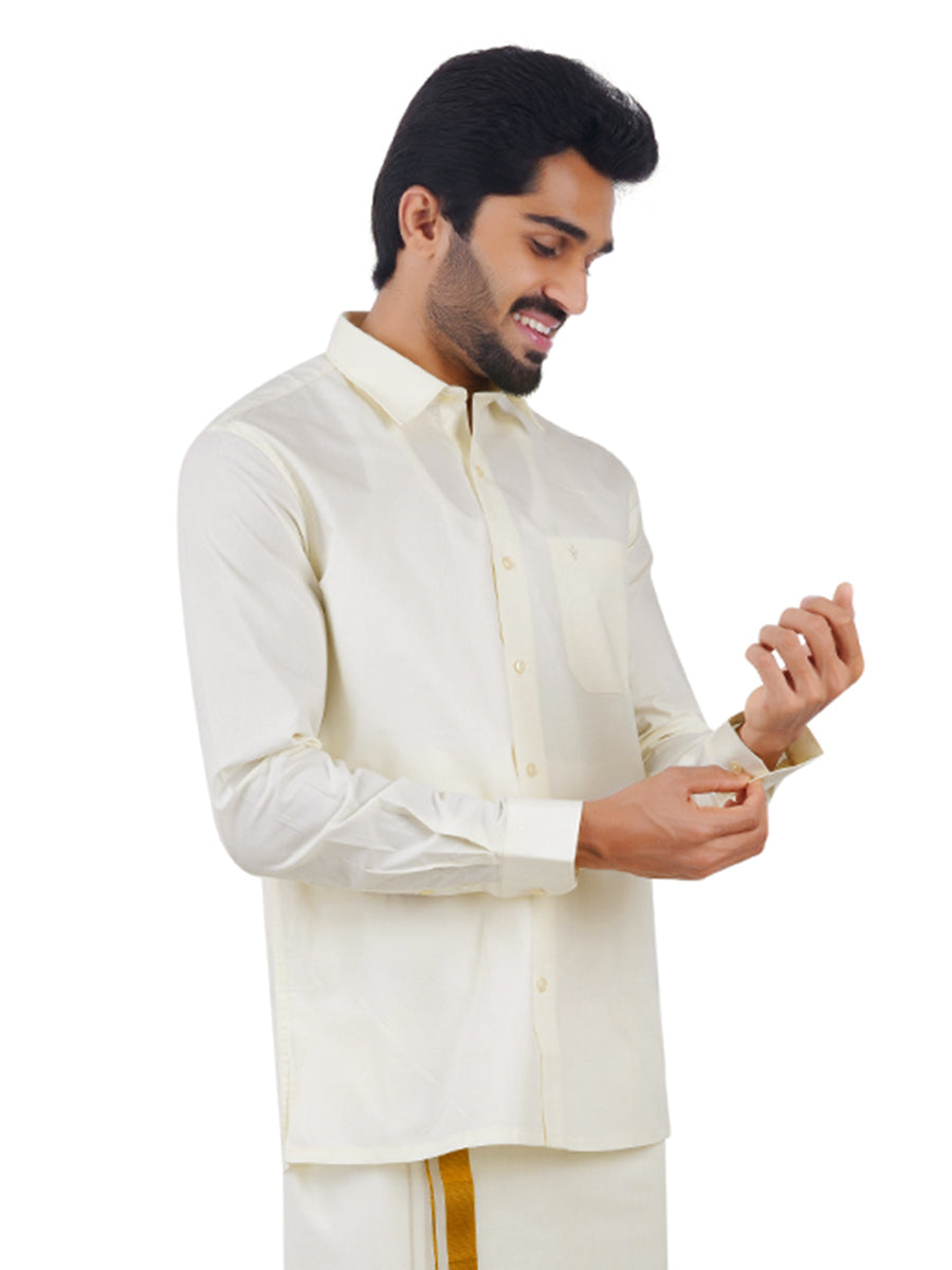 Mens Cotton Cream Shirt Full Sleeves Chiranjeevi-Side view