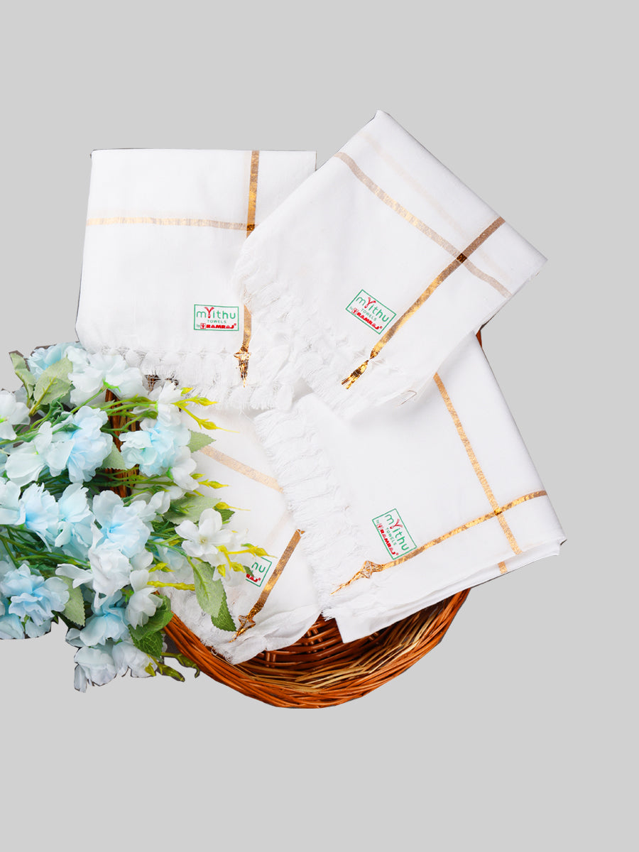 Cotton White Festival Bath Towel (2 Pcs Pack)-View four