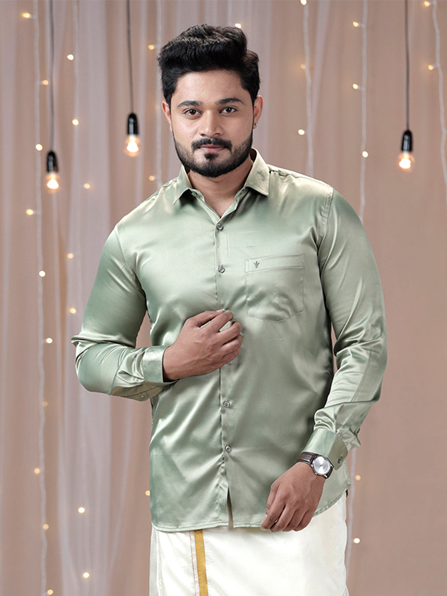 Mens Party Wear Olive Green Full Sleeves Colour Shirt PSS1