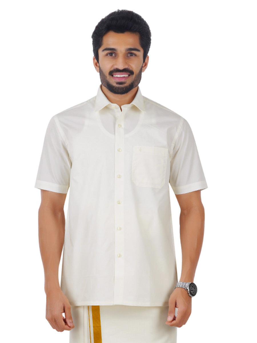 Mens Cotton Cream Shirt Half Sleeves Chiranjeevi