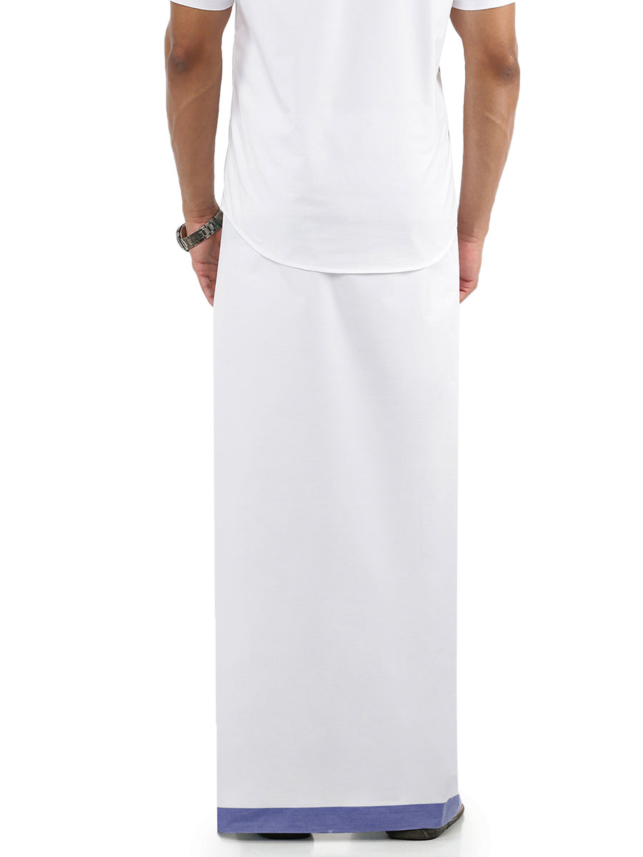 Mens Double Dhoti White with Fancy Border Aaral Navy-Back view