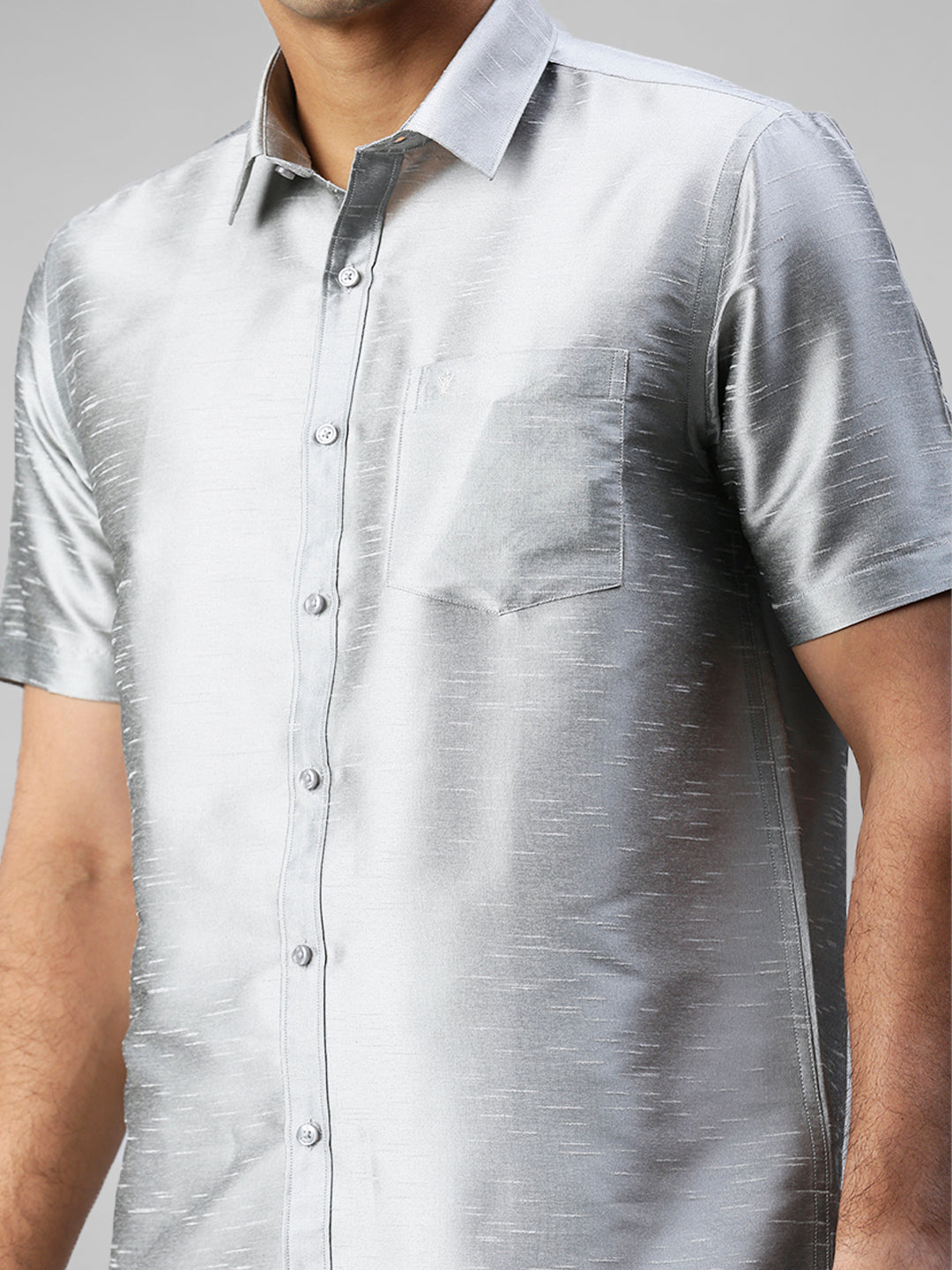 Mens Silver Half Sleeves Shirt with Jari Dhoti Set Glory-Zoom view