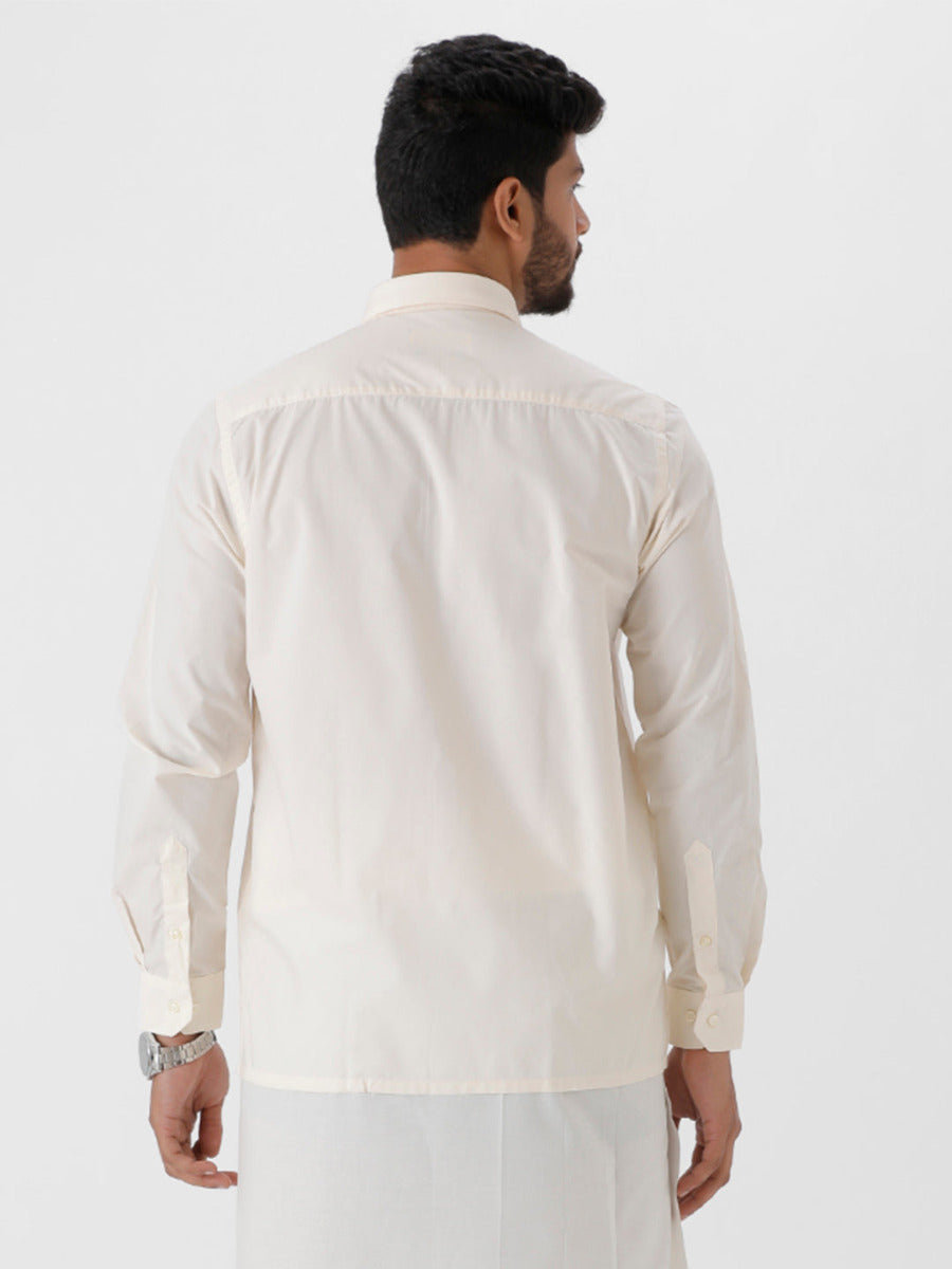 Mens Cotton Cream Shirt Full Sleeves Kalyan Cotton-Back view