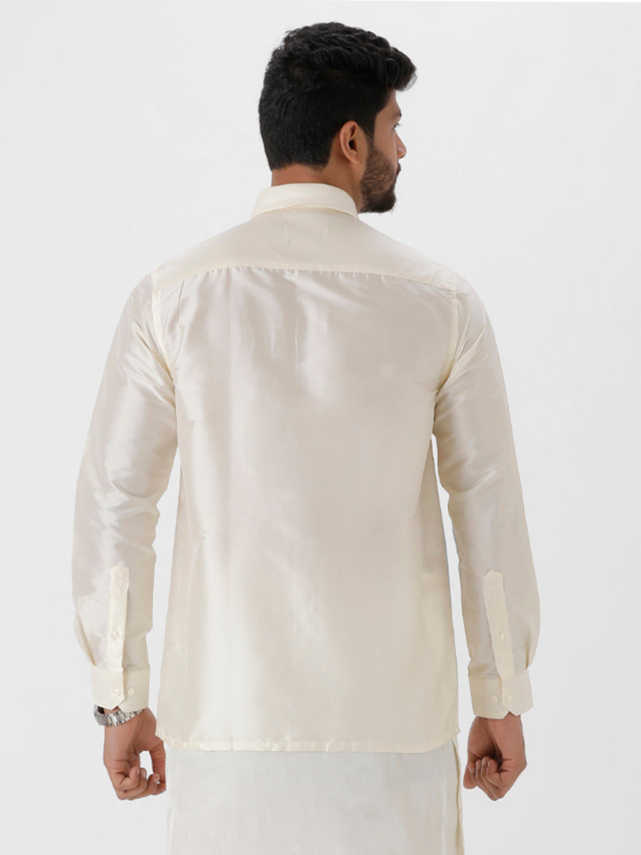 Mens Silk Look Full Sleeves Shirt Cream-Back view