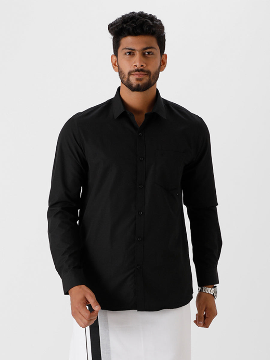 Mens Black and White Full Sleeves Shirt Combo-Front view