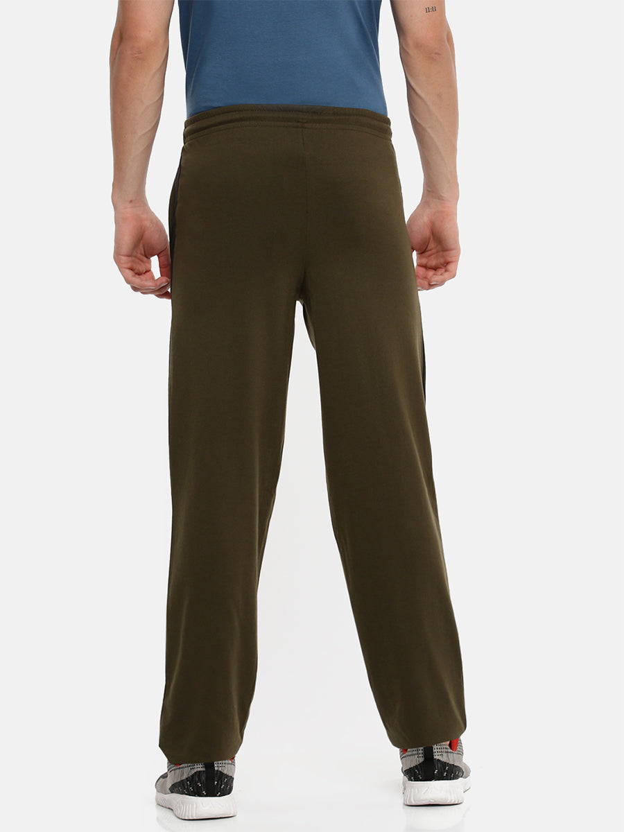 Combed Cotton Olive Green Smart Fit Trackpants with Pockets-Back view