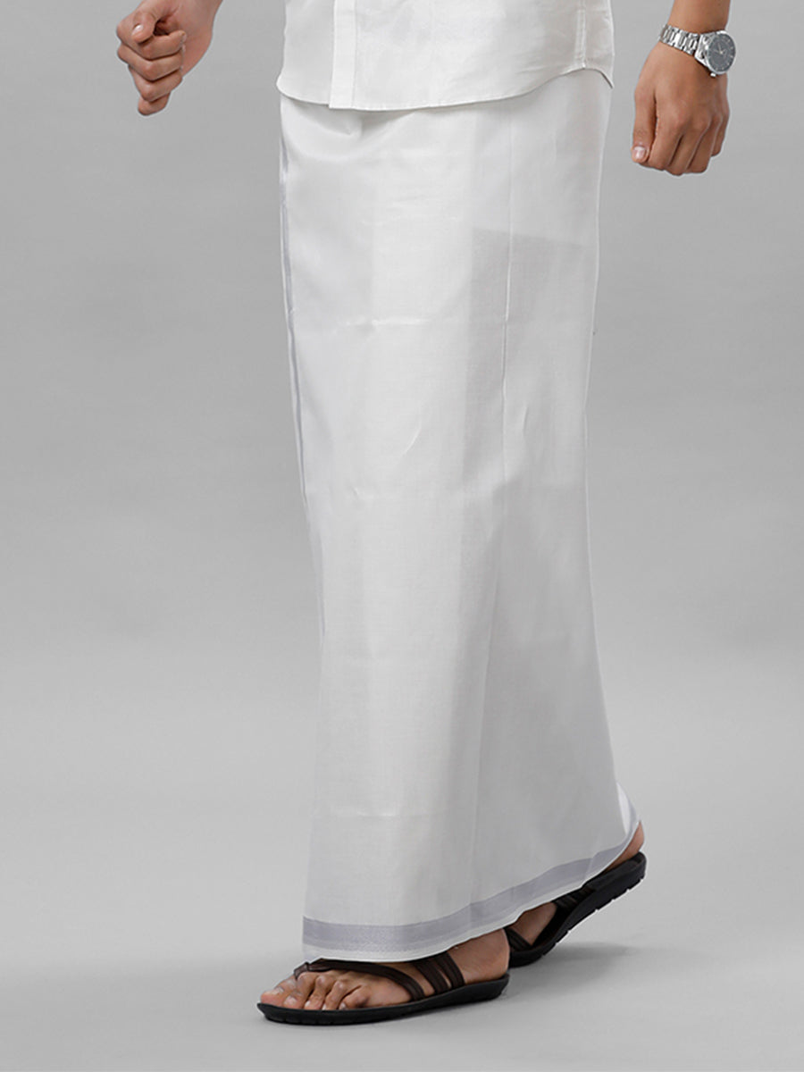 Mens Readymade Tissue Single Dhoti with Jari Border Viceroy Silver-Side lternative view