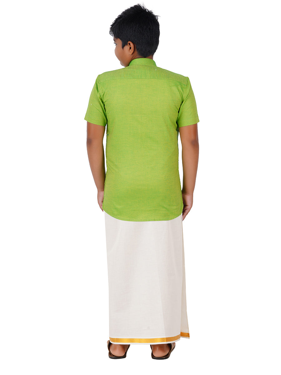 Boys Giza Cotton Shirt & White Dhoti Set Green GL2-Back view