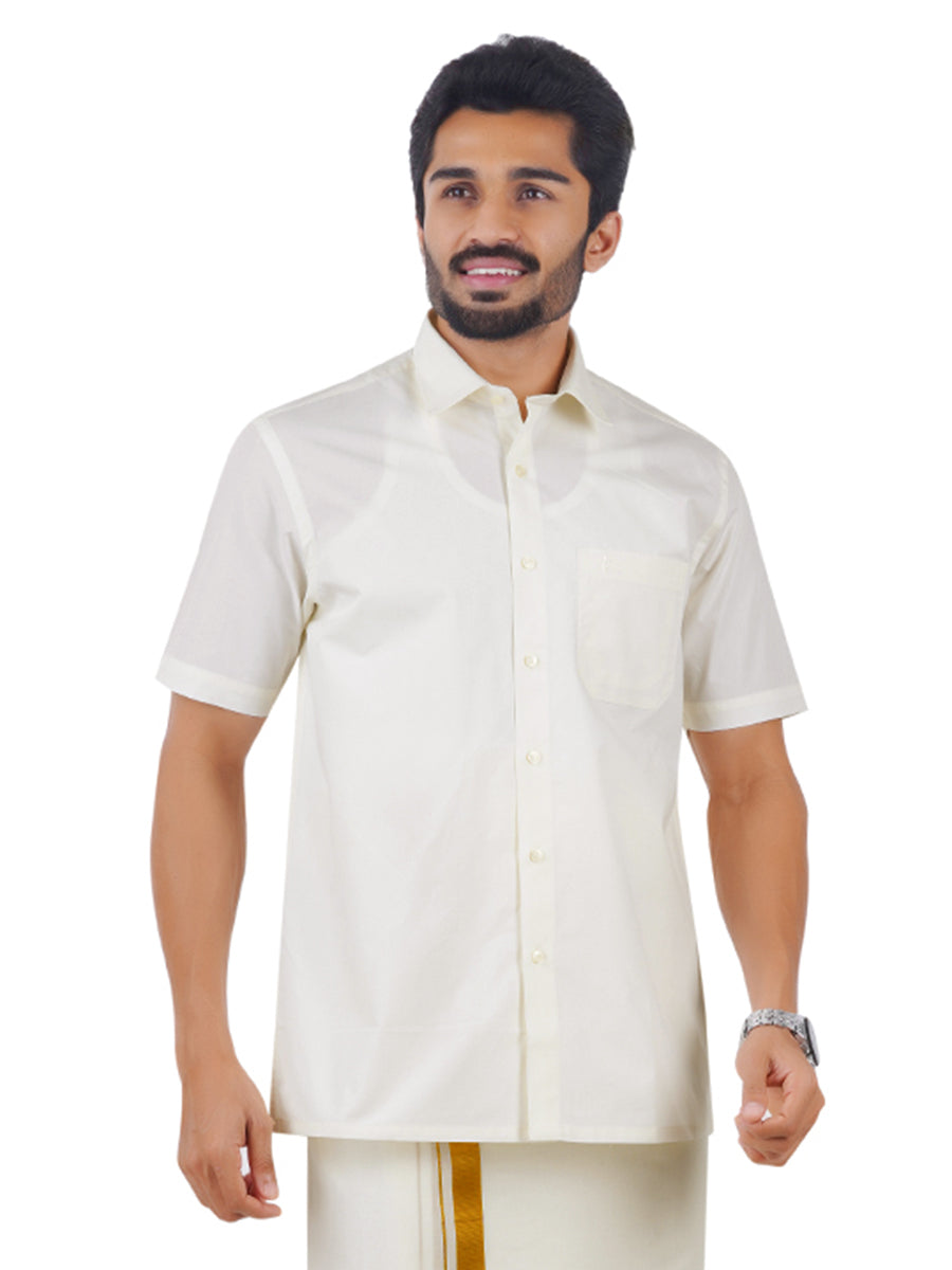 Mens Cotton Cream Shirt Half Sleeves Chiranjeevi-Front view