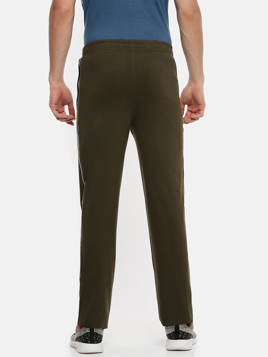Combed Cotton Olive Green Comfort Fit Trackpants with Zipper Pockets-Back view