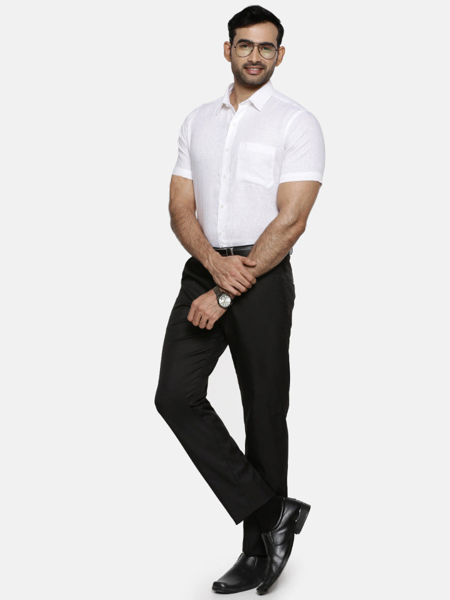 Mens Uniform Pure Linen White Shirt Half Sleeves-Full view