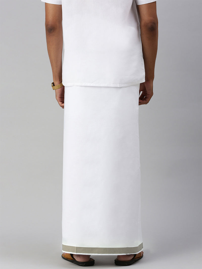 Mens Double Dhoti White with Fancy Border Rivan Grey