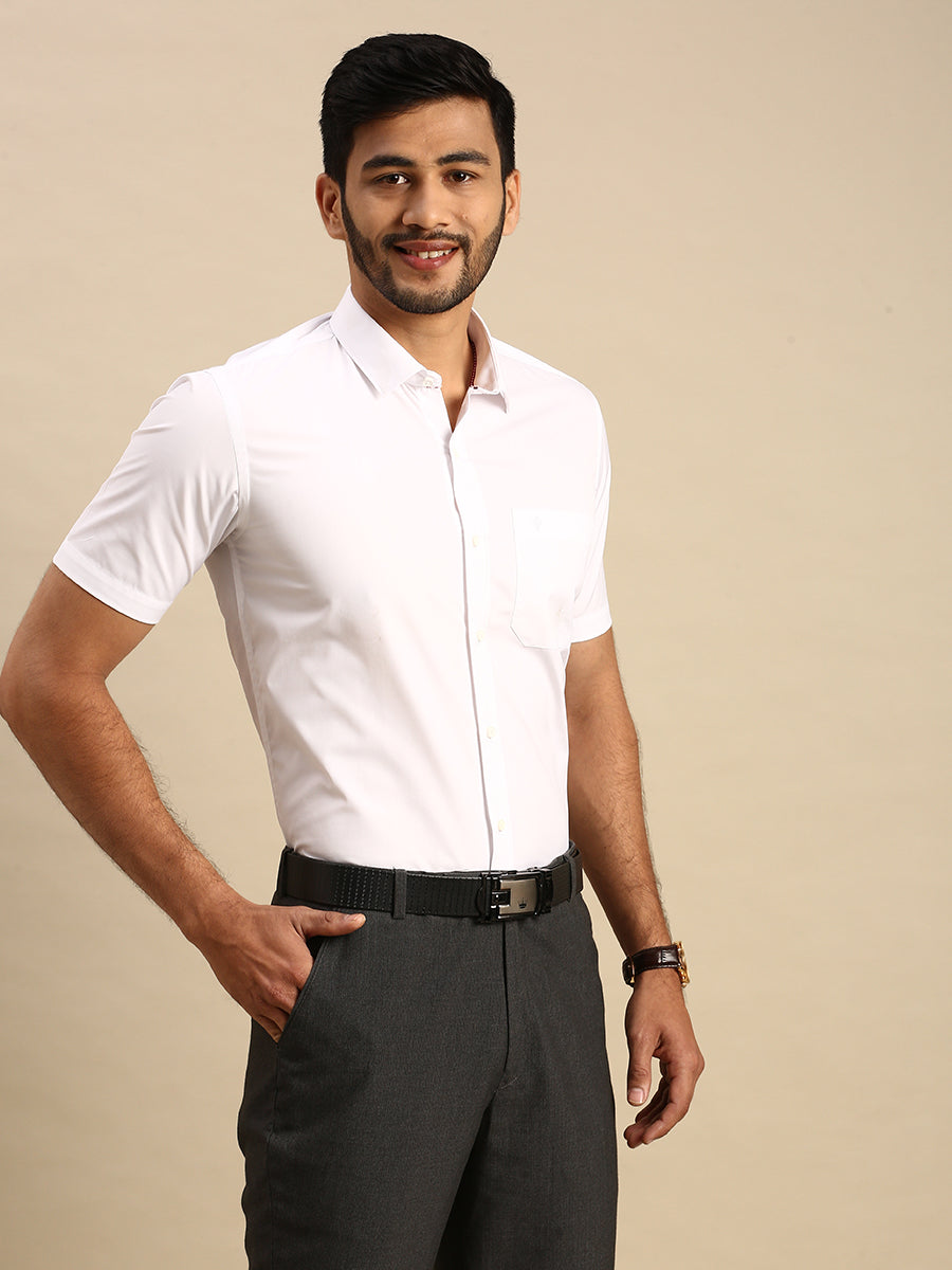 Mens Cotton White Uth Fit Half Sleeves Shirt -Side view