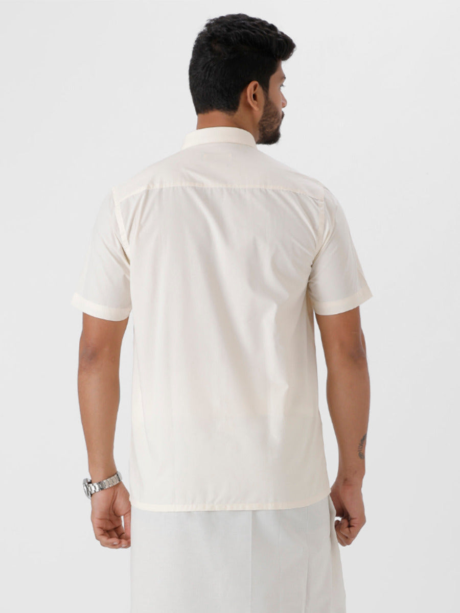 Mens Cotton Cream Shirt Half Sleeves Kalyan Cotton-Back view
