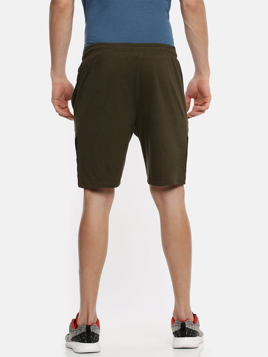 Super Combed Cotton Smart Fit One Side Zipper Shorts Olive Green-Back view