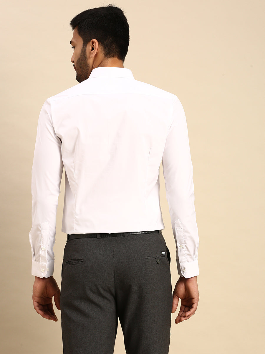 Mens Cotton White Uth Fit Full Sleeves Shirt -Back view