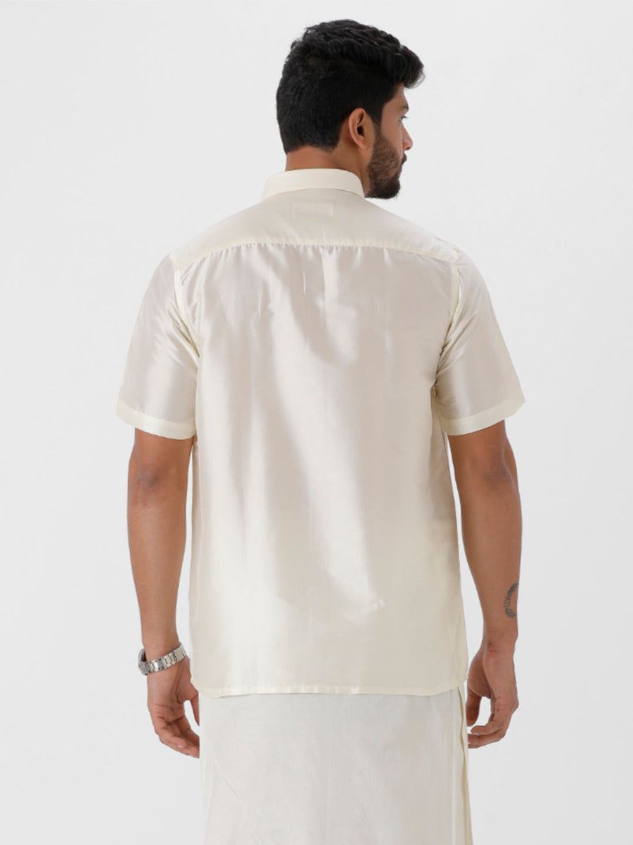 Mens Silk Look Half Sleeves Shirt Cream-Back view