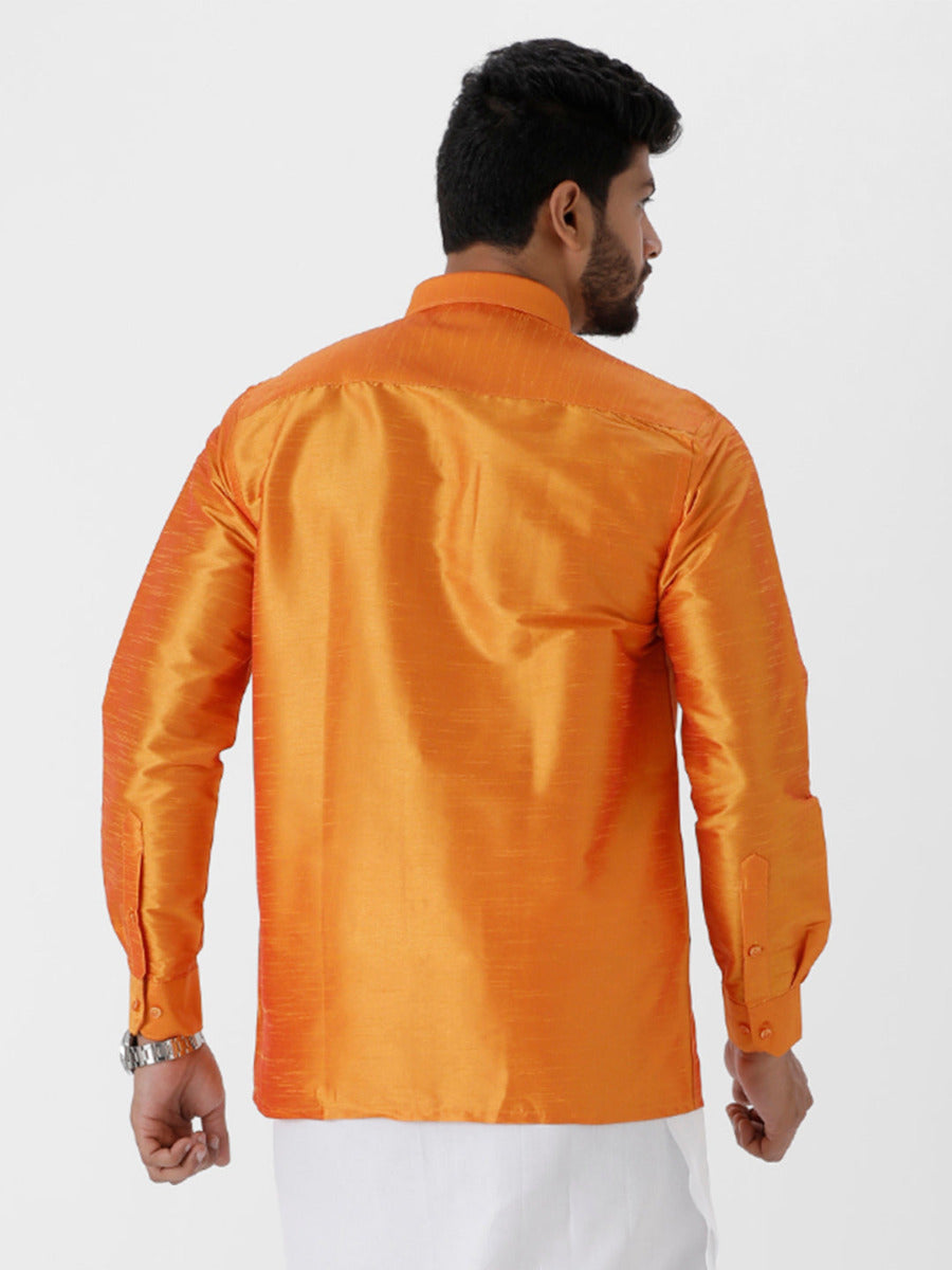 Mens Solid Fancy Full Sleeves Shirt Orange-Back view