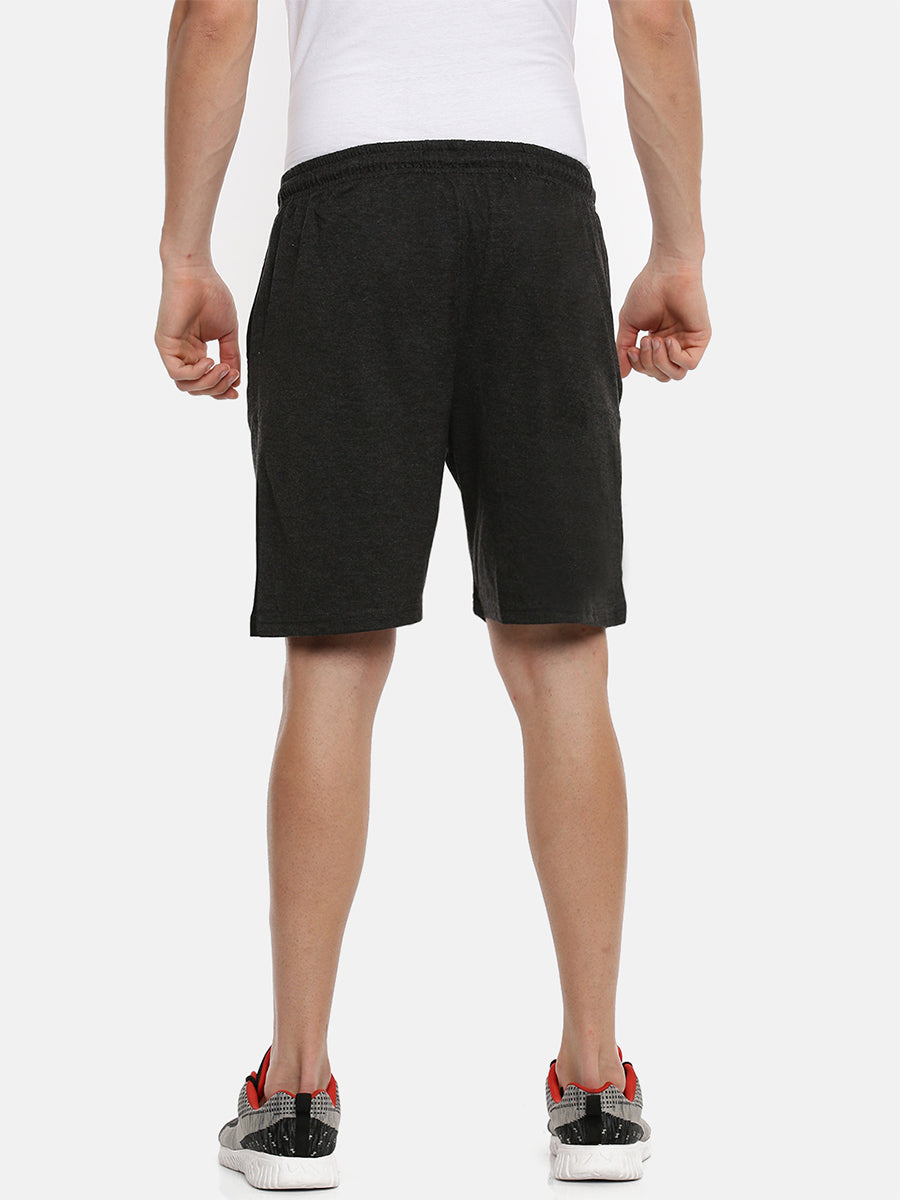 Men's Charcoal Super Combed Cotton Smart Fit One Side Zipper Shorts-Back view