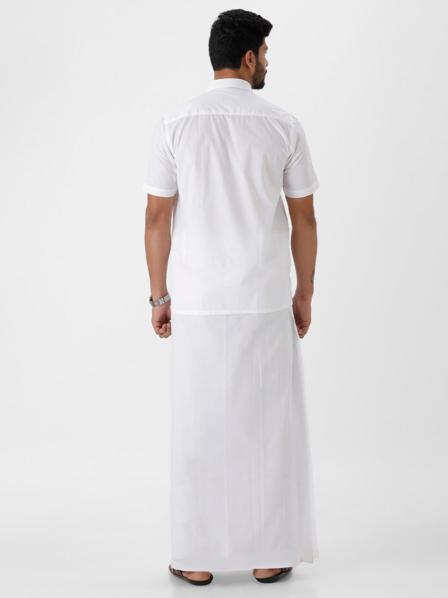 Mens Cotton White Half Sleeve Shirt with Paramas Dhoti Combo-Back view