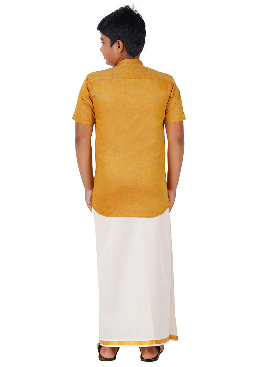 Boys Giza Cotton Shirt & White Dhoti Set Golden GL7-Back view