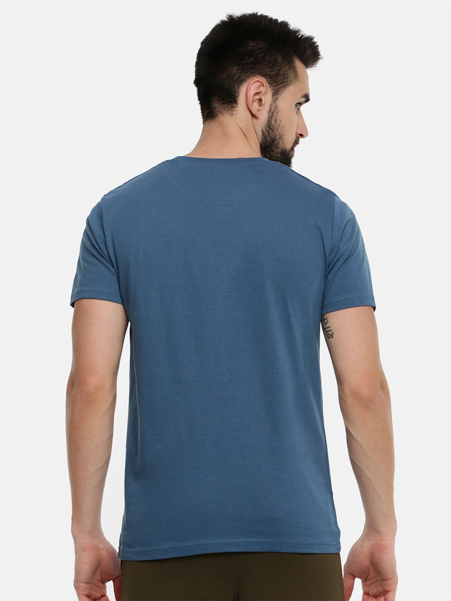 Super Combed Cotton Round Neck Graphic T-Shirt Blue GT10