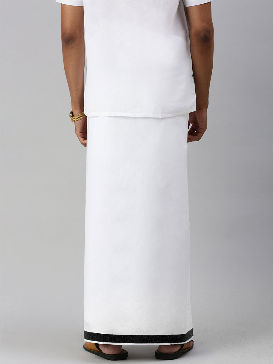 Men Double Layer White Dhoti with Fancy Border Aaral Black