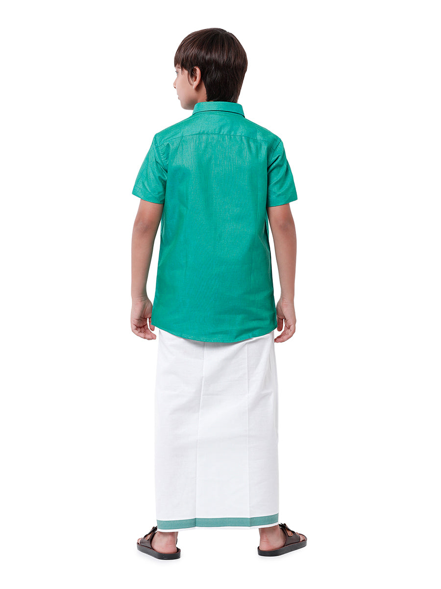 Boys Matching Dhoti & Shirt Combo Green C36-Back view