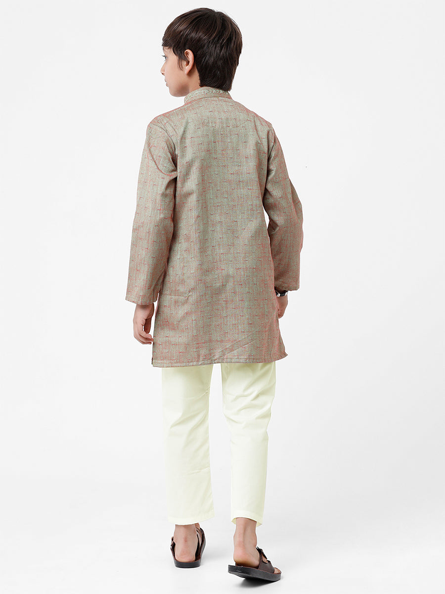 Boys Best Kurta Pyjama Set Green- Back view