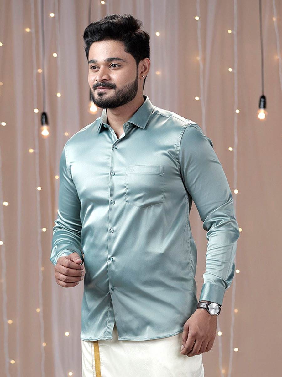 Mens Party Wear Grayish Green Full Sleeves Colour Shirt PSS8-Side alternative view