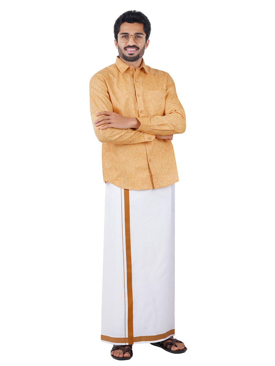 Mens Readymade Adjustable Dhoti with Matching Shirt Full Mustard C1-Front alternative view