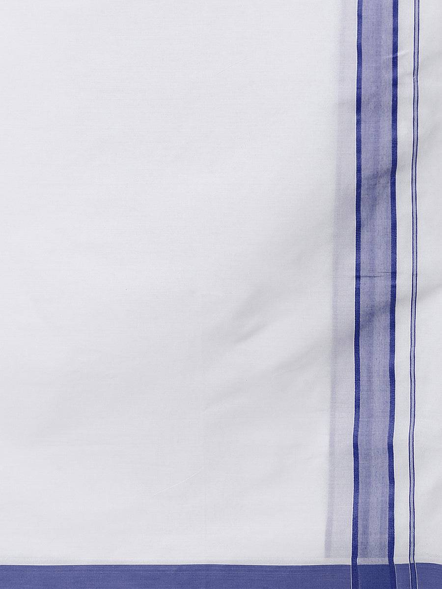 Mens Double Dhoti White with Fancy Border Aaral Navy-Zoom view