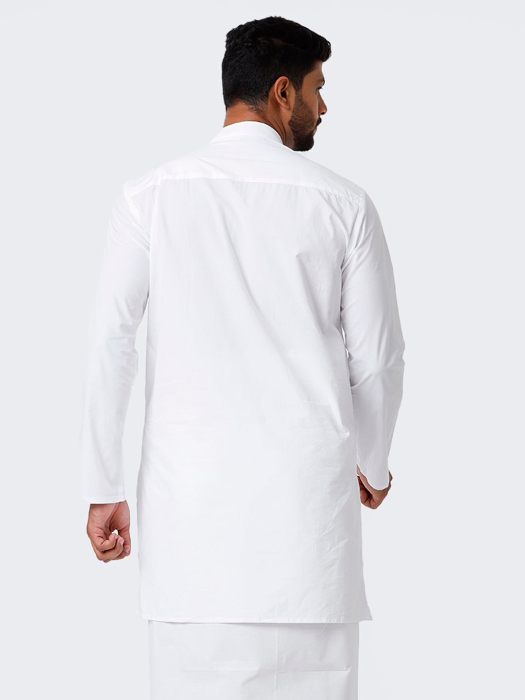 Men Cotton Solid Full Sleeve White Medium Length Kurta