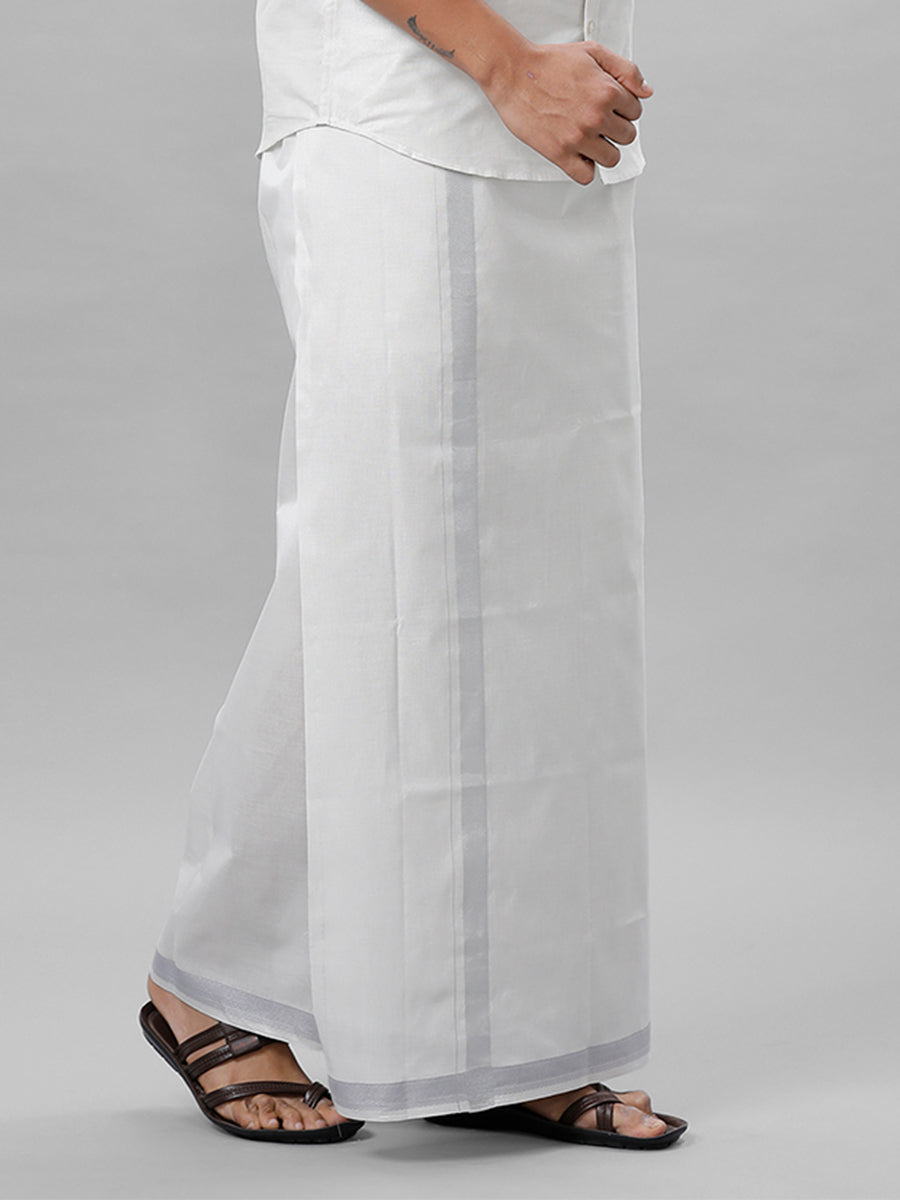 Mens Readymade Tissue Single Dhoti with Jari Border Viceroy Silver-Side view