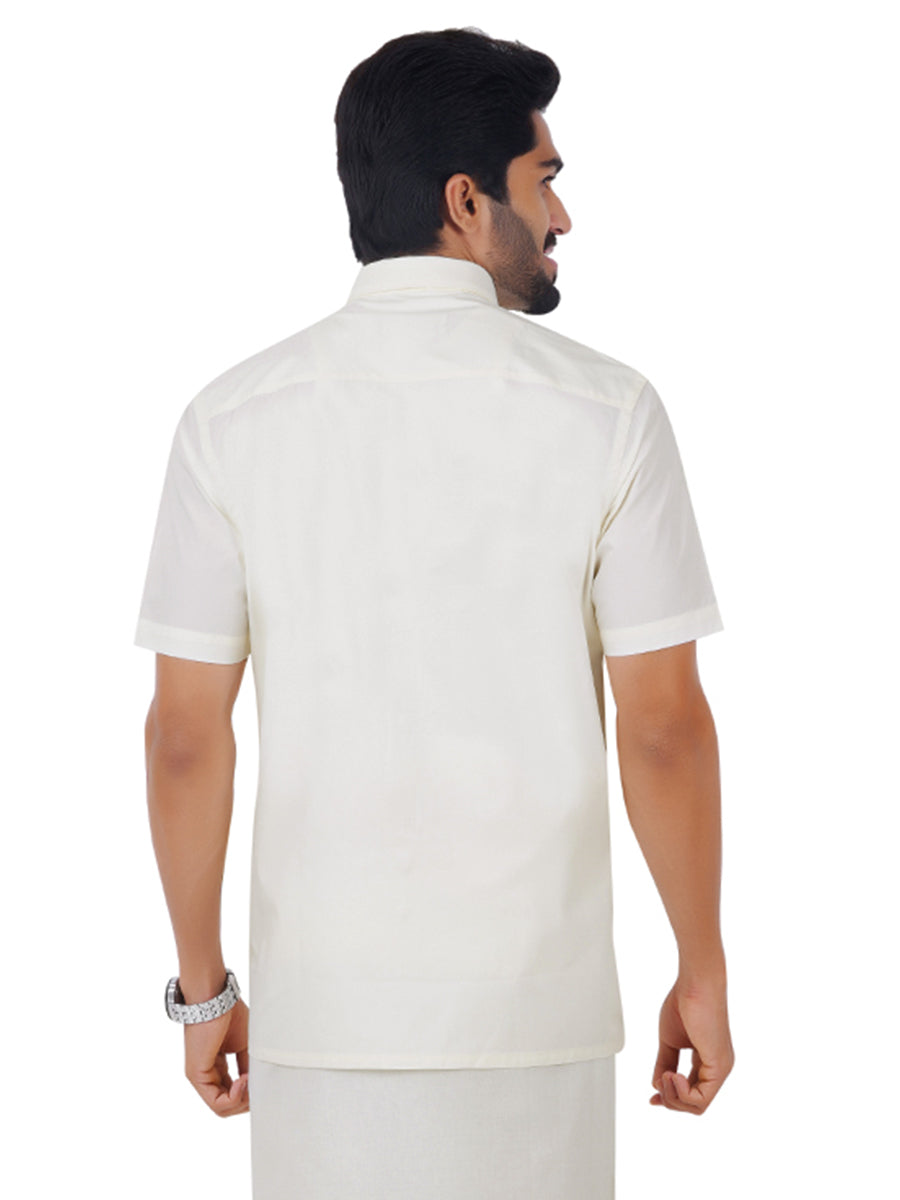 Mens Cotton Cream Shirt Half Sleeves Chiranjeevi-Back view
