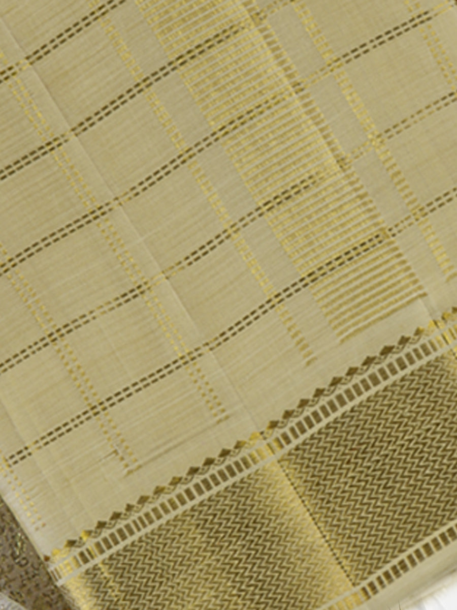 Premium Pure Silk Fawn 3" Gold Jari Border Dhoti & Towel Virutcham-1-Zoom view
