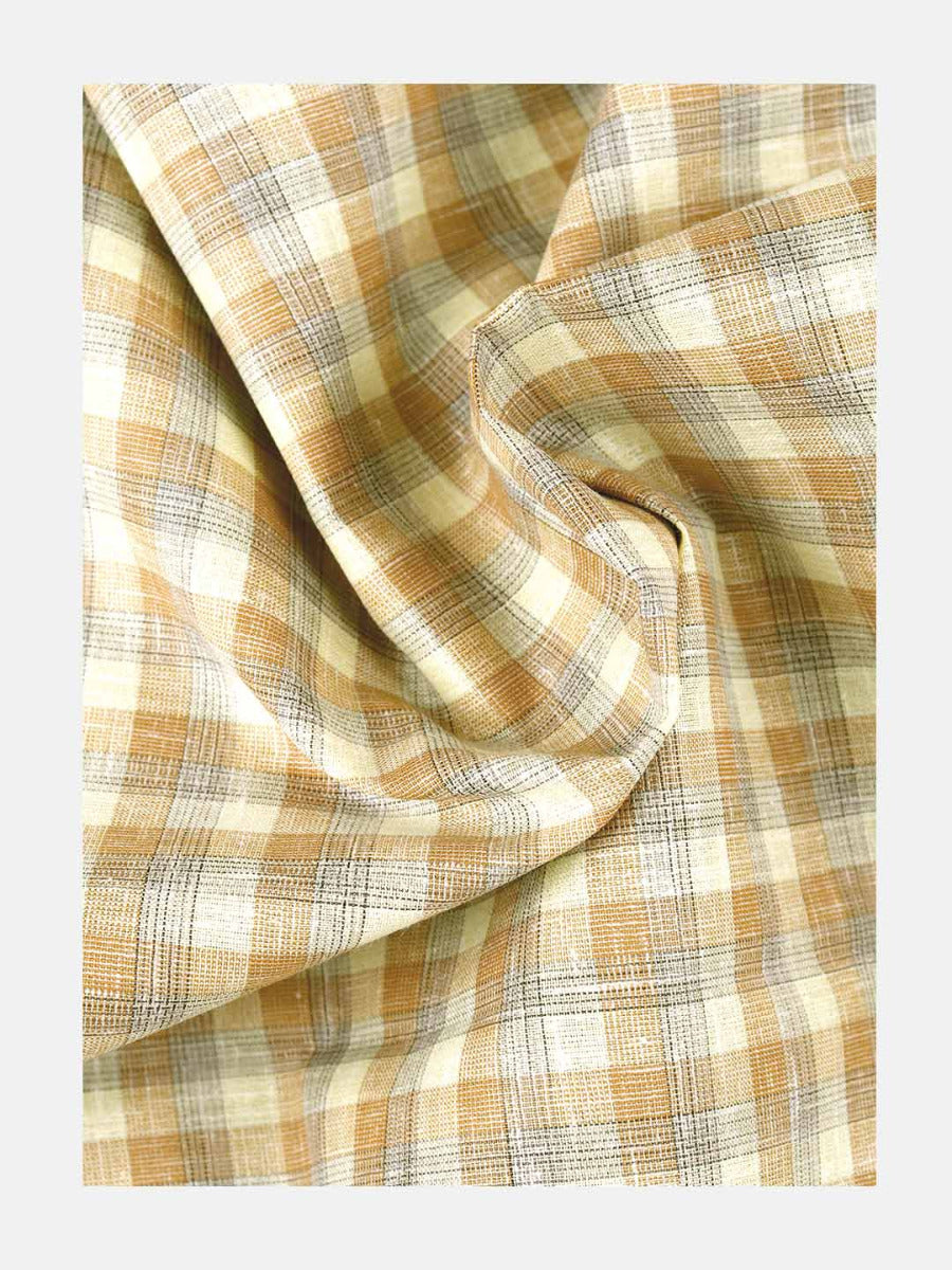 Cotton Colour Brown & Yellow Checked Shirt Fabric High Style