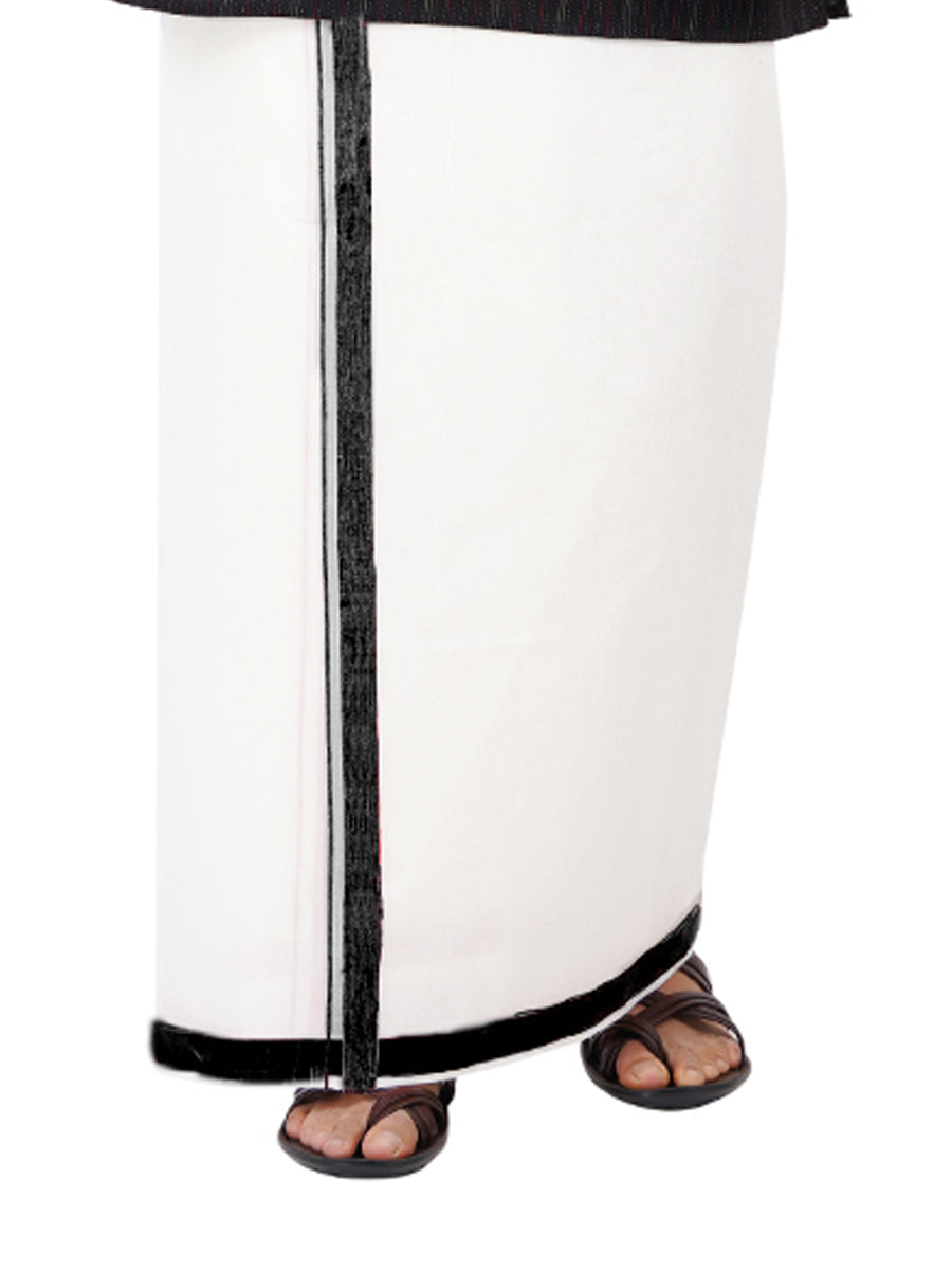 Mens Double Dhoti White with Fancy Border Anchor Special Black-Bottom view